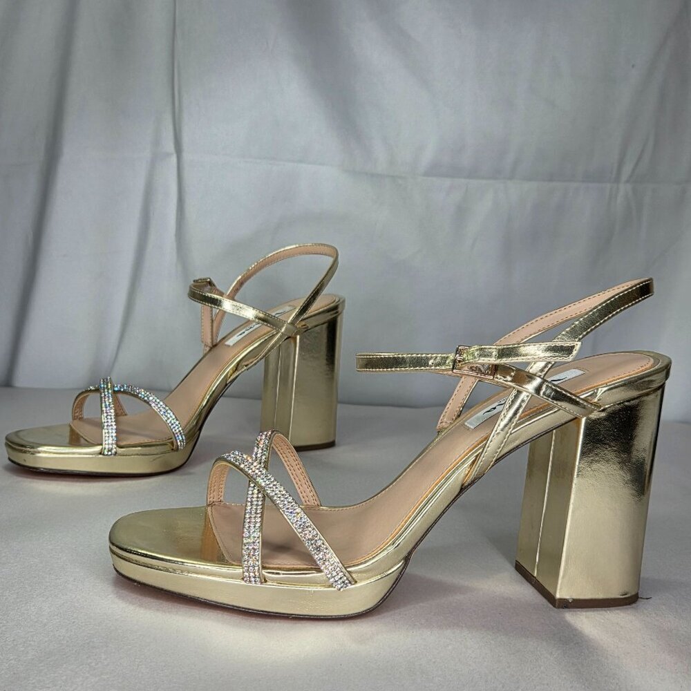 Nina Steven Rhinestones Block Heel Platform Sandals, Size 10 M